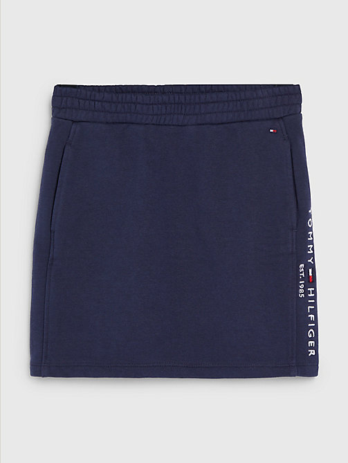 falda recta essential con logo azul de girls tommy hilfiger