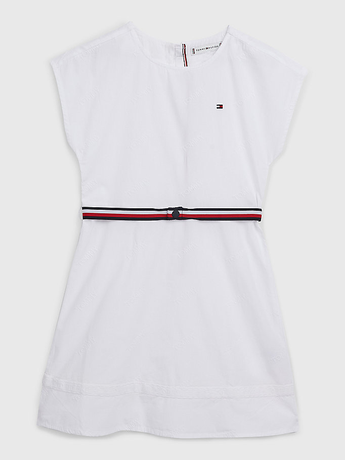 wit fit and flare jurk met geborduurd logo voor meisjes - tommy hilfiger