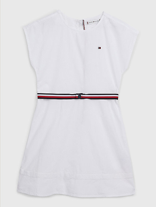 white logo embroidery fit & flare dress for girls tommy hilfiger