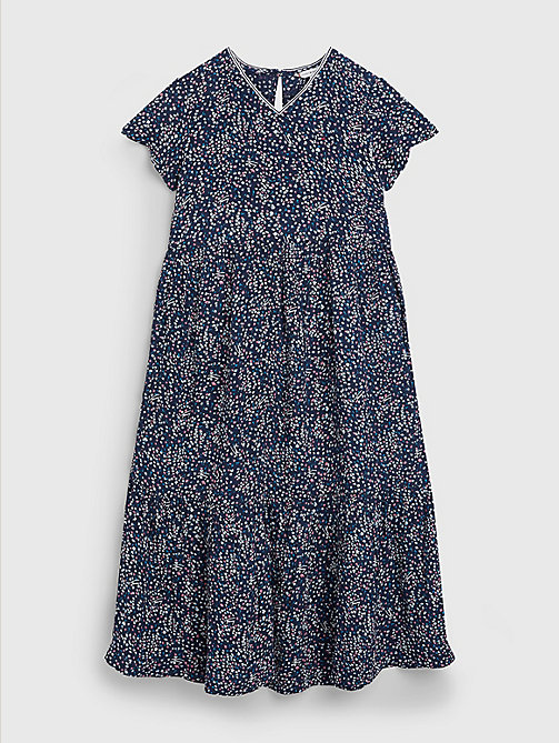 niebieski sukienka midi w drobny kwiatowy wzór dla girls - tommy hilfiger