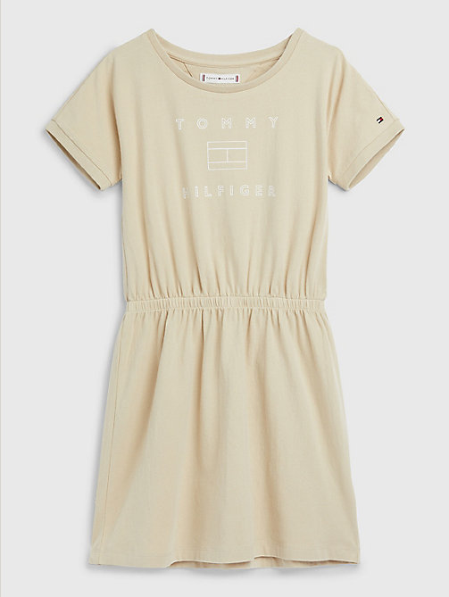 beige logo t-shirt dress for girls tommy hilfiger
