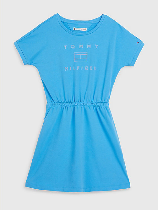blauw t-shirtjurk met logo voor girls - tommy hilfiger