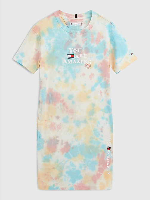 robe t-shirt tie and dye blanc pour girls tommy hilfiger