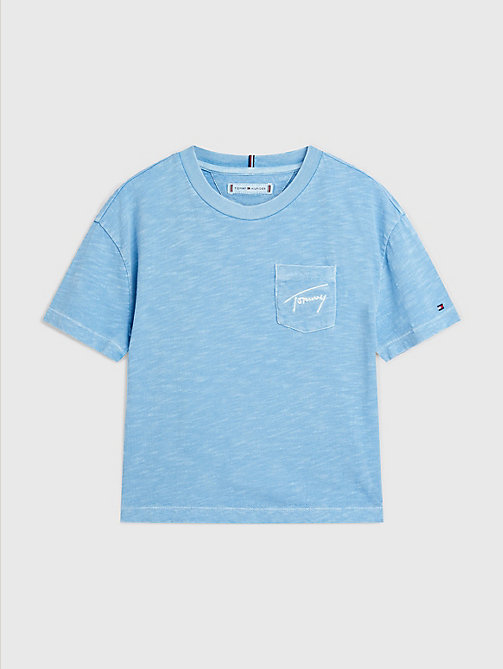 t-shirt à poche et logo signature bleu pour girls tommy hilfiger