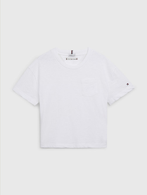 white signature logo pocket t-shirt for girls tommy hilfiger