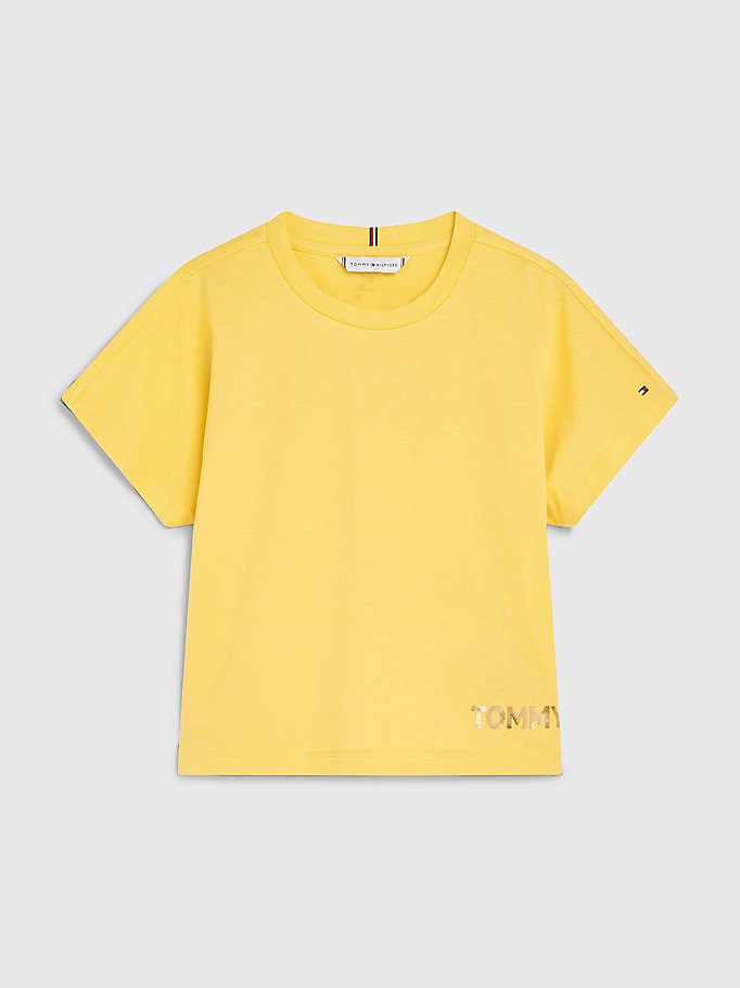 geel biologisch katoenen t-shirt met metallic logo voor girls - tommy hilfiger