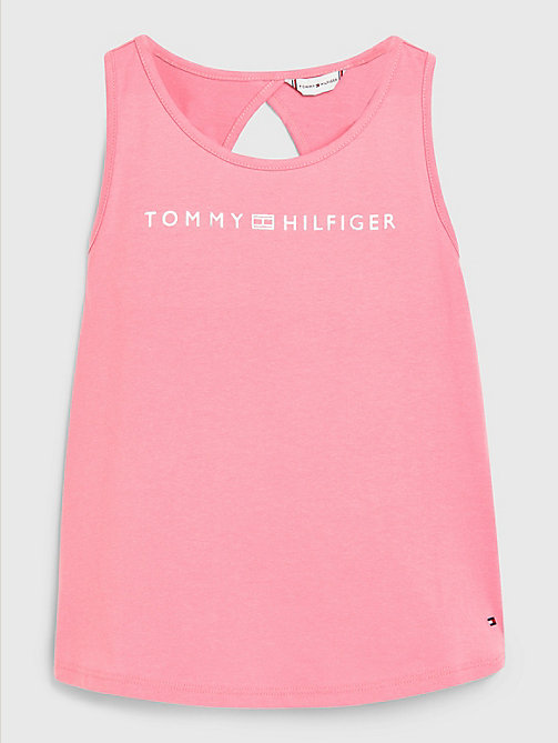 camiseta sin mangas con logo metalizado rosa de girls tommy hilfiger
