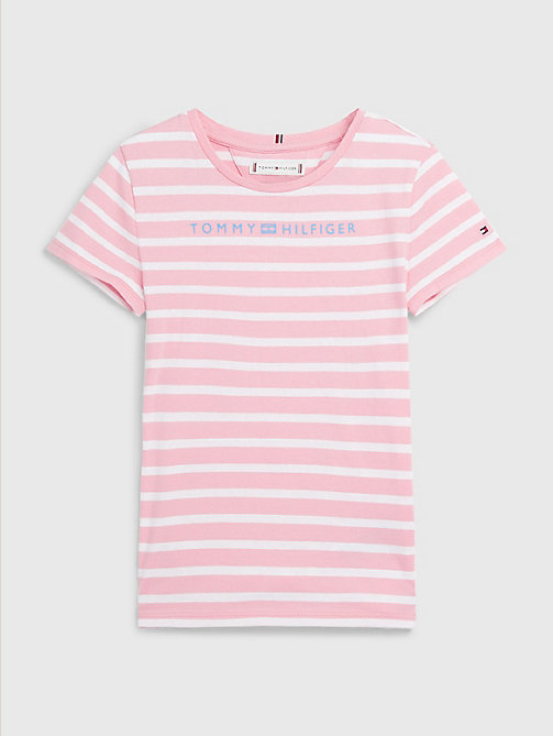 pink essential stripe t-shirt for girls tommy hilfiger