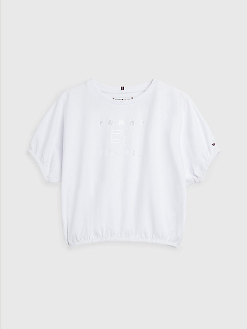 white metallic logo elasticated waist t-shirt for girls tommy hilfiger