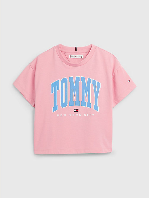 t-shirt à logo universitaire contrasté rose pour girls tommy hilfiger