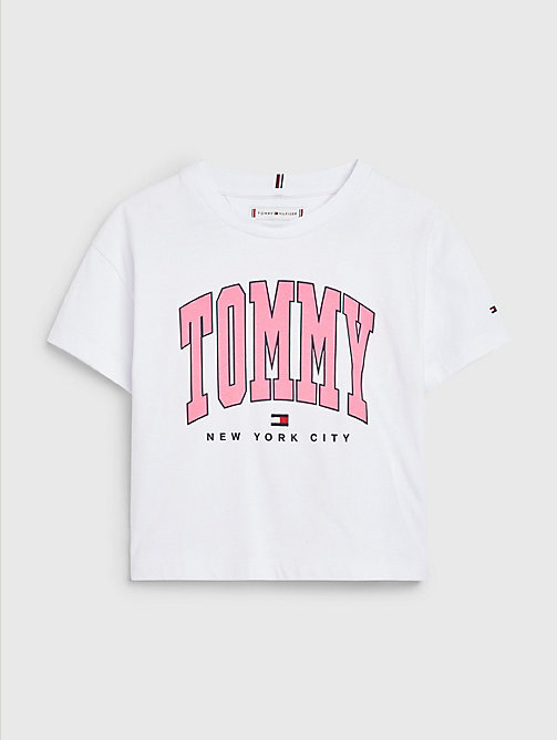 t-shirt à logo universitaire contrasté blanc pour girls tommy hilfiger