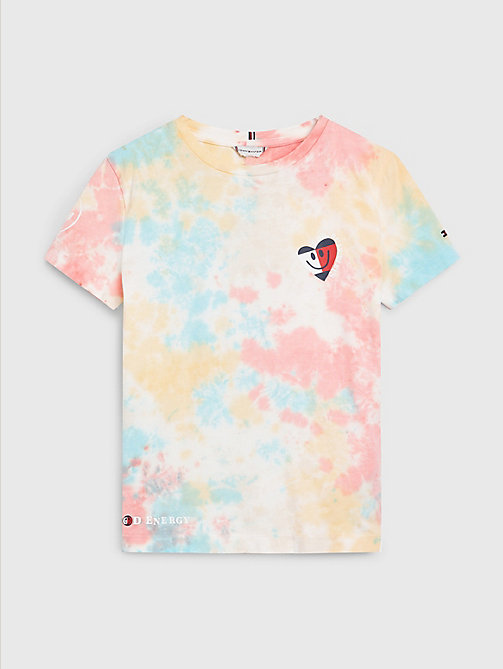 camiseta de algodón con efecto desteñido blanco de girls tommy hilfiger