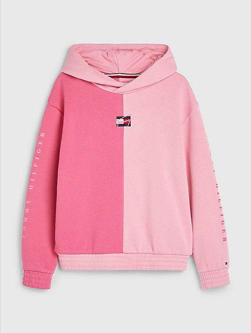 sweat bicolore à capuche et logo rose pour girls tommy hilfiger