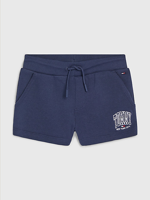 blue organic cotton varsity shorts for girls tommy hilfiger