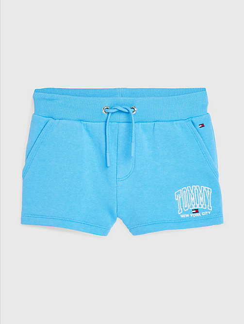 blue organic cotton varsity shorts for girls tommy hilfiger