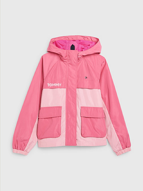 giacca a vento bicolore rosa da girls tommy hilfiger