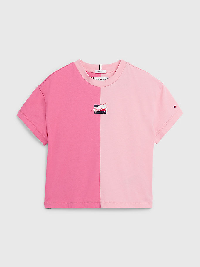 roze tweekleurig t-shirt van biologisch katoen voor girls - tommy hilfiger