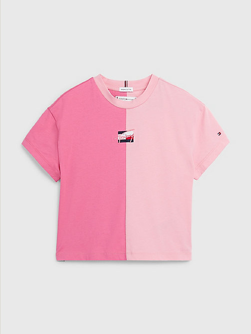 t-shirt bicolore en coton bio rose pour girls tommy hilfiger