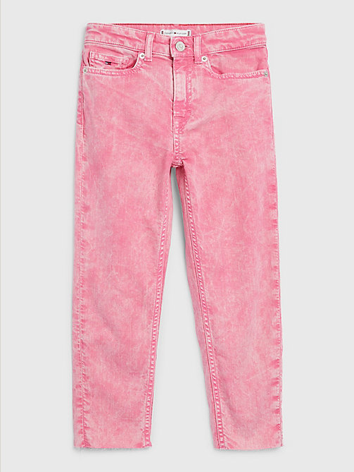 denim high rise tapered jeans met onafgewerkte zoom voor girls - tommy hilfiger