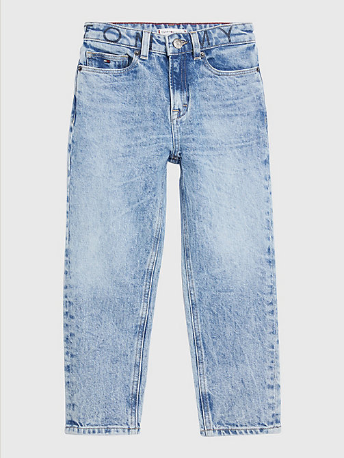 denim high rise tapered jeans met logotaille voor girls - tommy hilfiger