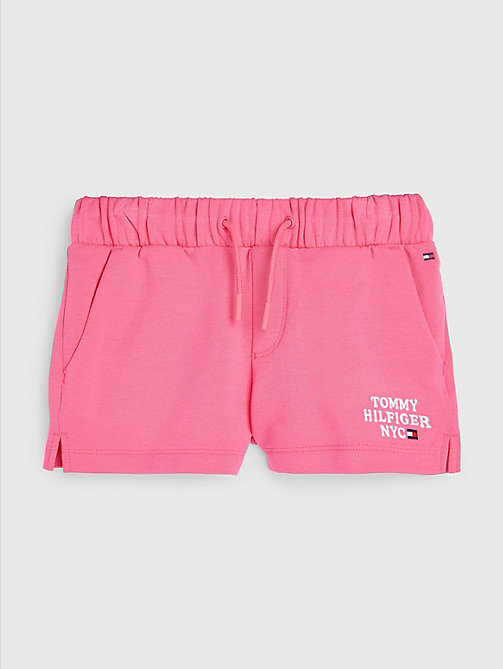 shorts sportivi con logo ricamato rosa da girls tommy hilfiger