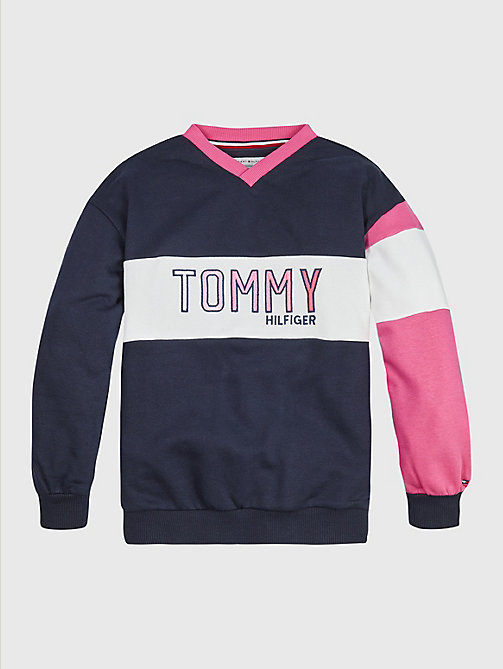 blue logo embroidery colour-blocked sweatshirt for girls tommy hilfiger