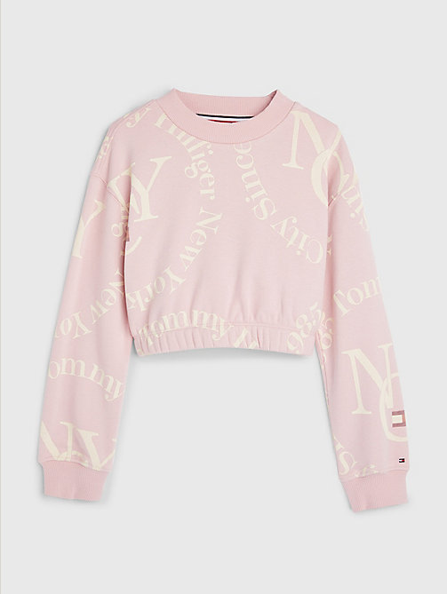 pink nyc logo embroidery sweatshirt for girls tommy hilfiger