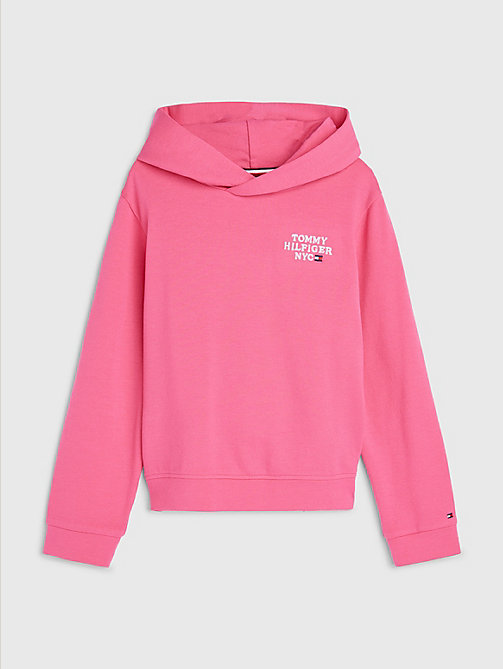 pink nyc logo hoody for girls tommy hilfiger