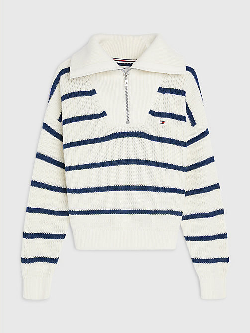 white stripe half-zip jumper for girls tommy hilfiger