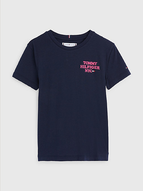 t-shirt à imprimé logo nyc bleu pour girls tommy hilfiger