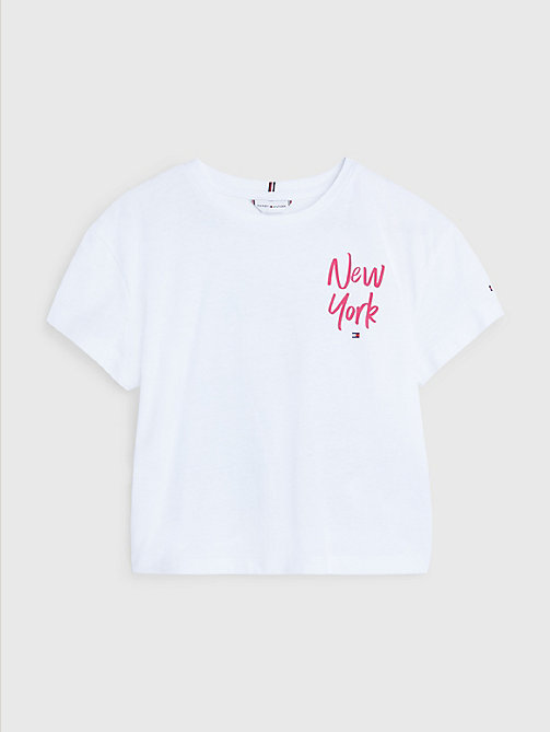 t-shirt con grafica new york sul retro bianco da girls tommy hilfiger