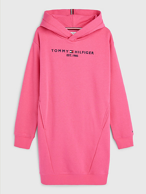 rosa essential hoodie-kleid für maedchen - tommy hilfiger