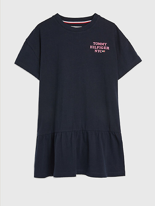 blue nyc logo t-shirt dress for girls tommy hilfiger