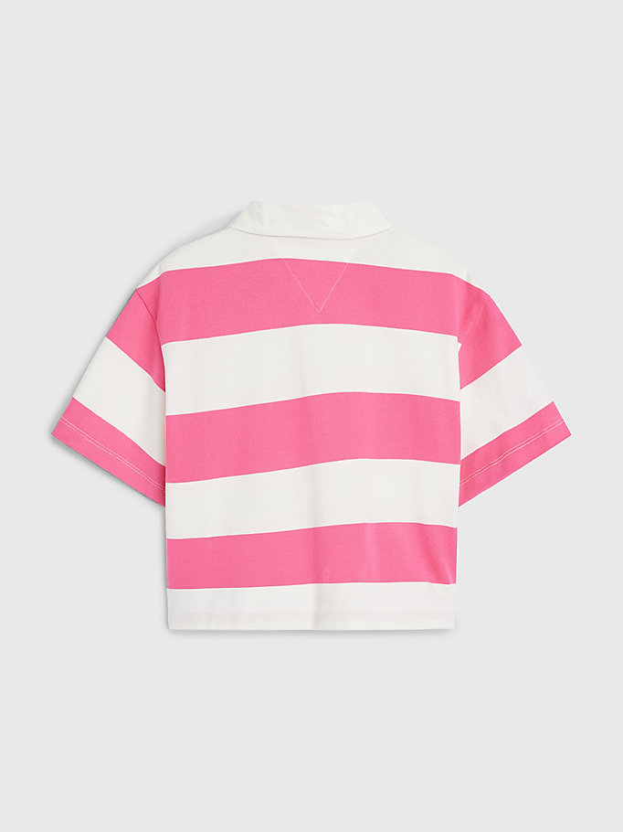 pink organic cotton rugby shirt for girls tommy hilfiger