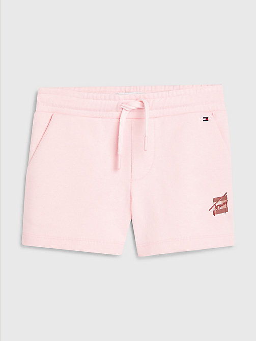 pink organic cotton sweat shorts for girls tommy hilfiger