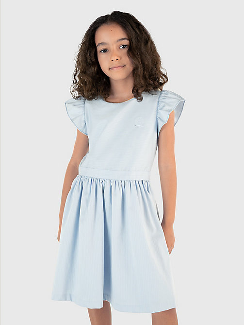 blauw knielange poplin jurk voor girls - tommy hilfiger