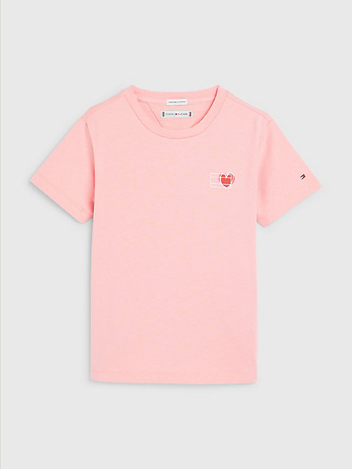 pink valentines heart print t-shirt for girls tommy hilfiger