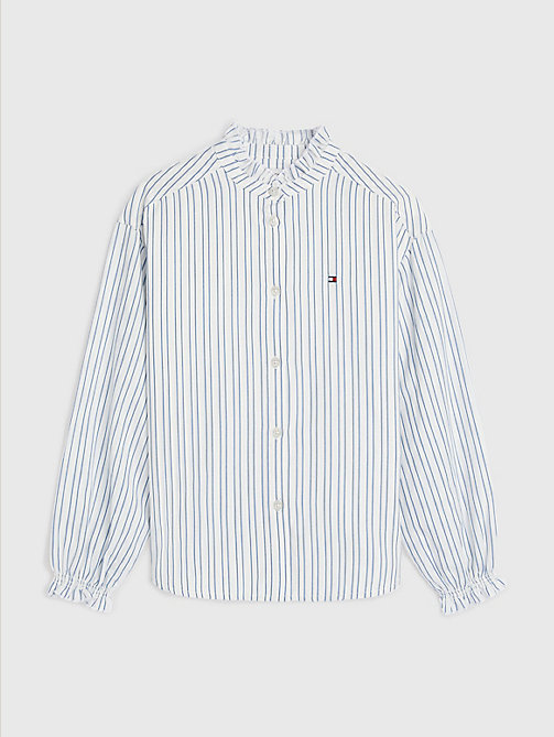 white vertical stripe frilled shirt for girls tommy hilfiger
