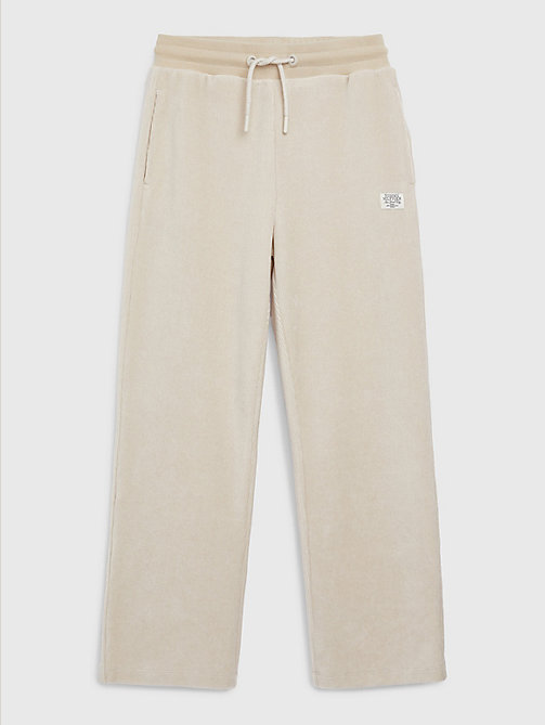 beige ribbed velour joggers for girls tommy hilfiger