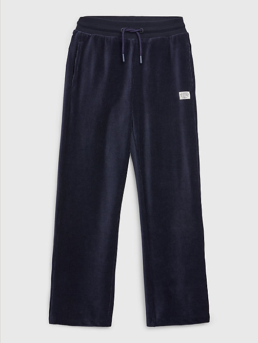 blue ribbed velour joggers for girls tommy hilfiger