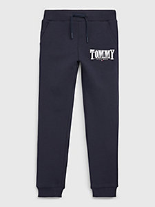 blue sateen logo joggers for girls tommy hilfiger
