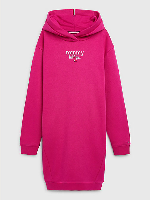 pink logo long sleeve hoody dress for girls tommy hilfiger