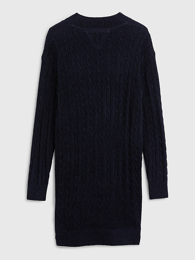 blue cable knit long sleeve jumper dress for girls tommy hilfiger