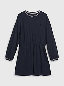 blue logo fit and flare dress for girls tommy hilfiger