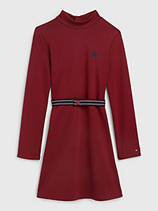 red th monogram stripe belt fit and flare dress for girls tommy hilfiger