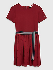 red th monogram embroidery fit and flare dress for girls tommy hilfiger