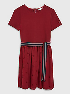 red th monogram embroidery fit and flare dress for girls tommy hilfiger