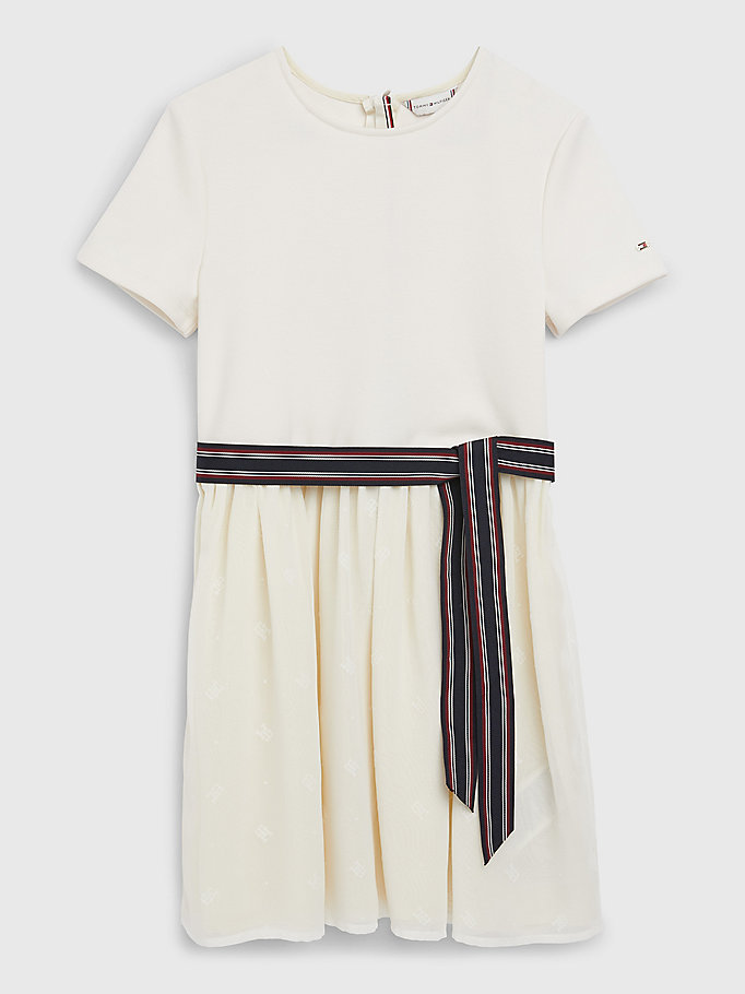 yellow th monogram embroidery fit and flare dress for girls tommy hilfiger