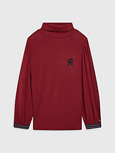 red th monogram embroidery turtleneck t-shirt for girls tommy hilfiger
