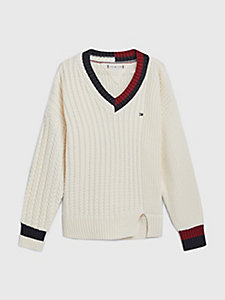 yellow oversized cable knit jumper for girls tommy hilfiger
